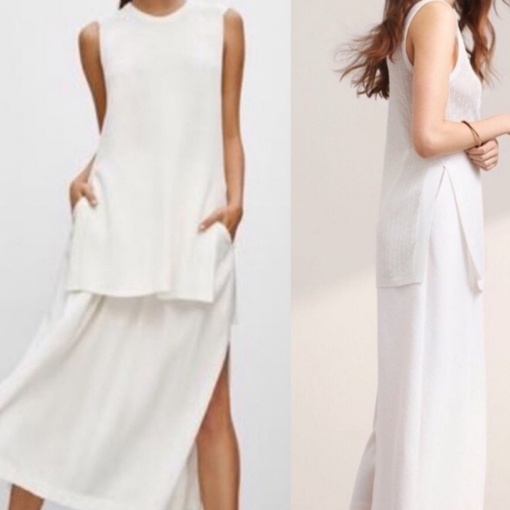 Wilfred Aritzia Palmier Side Split Knit Sleeveless Tank Top White Sz S Nwt